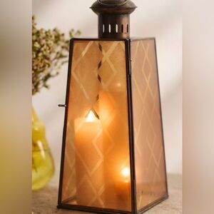 Anthropologie Terrain Etched Glass Pyramid Lantern NWT